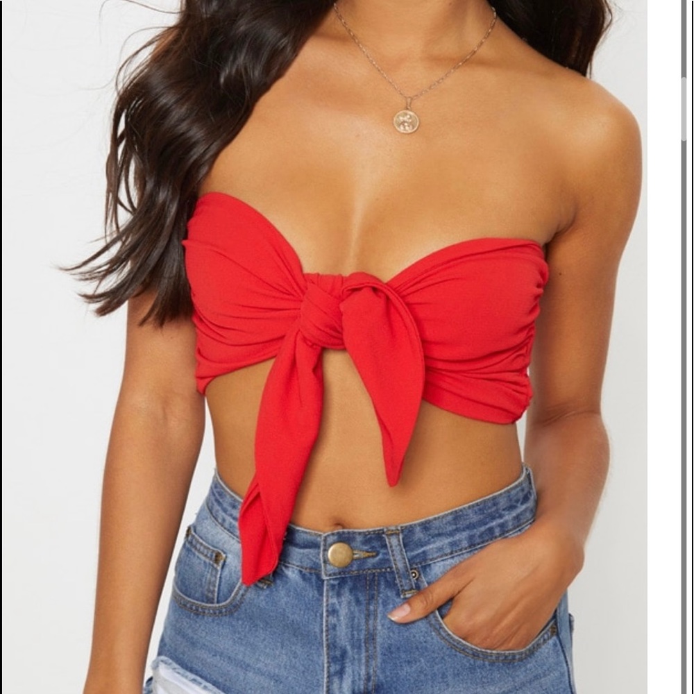 Red Strapless Crop Top